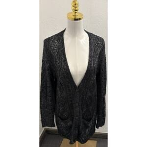 Denim & Supply Ralph Lauren Black/Silver Open-Knit Cardigan Size Medium